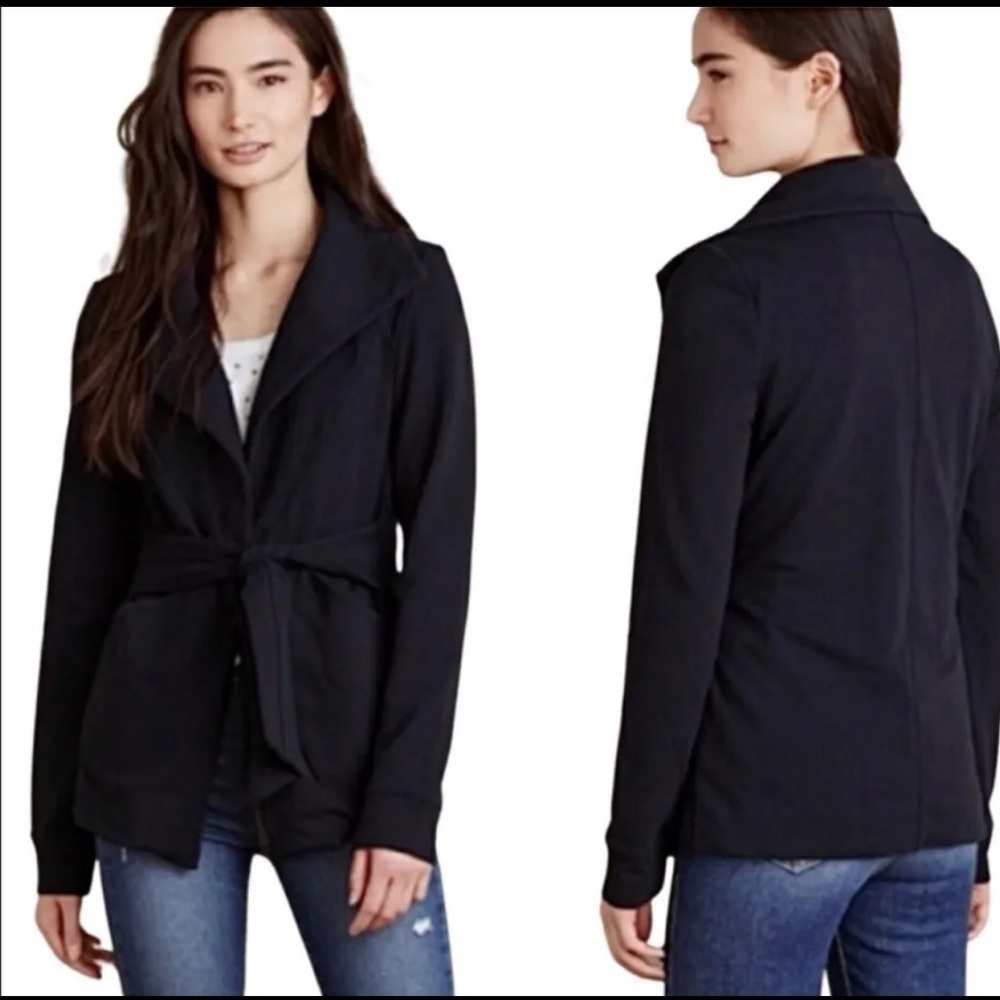 Saturday Sunday Bon Voyage Black Tie Front Jacket Top Pockets Size M